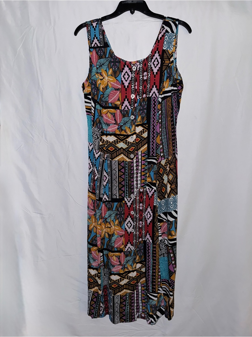 Koret Vibrant Multicolored Sleeveless Button Front Maxi Dress Size Small